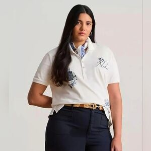 Lauren Ralph Lauren Plus Size Patchwork Piqué Polo Shirt Size 2X NWT $125